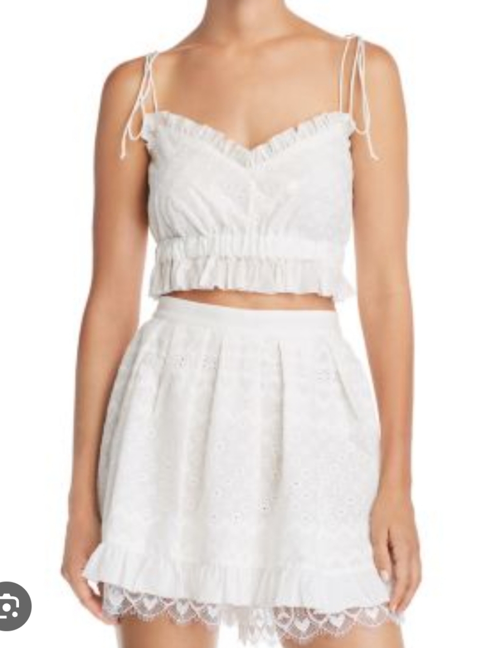 For Love & Lemons White Charlotte Eyelet Top And Skirt Set 2 Piece